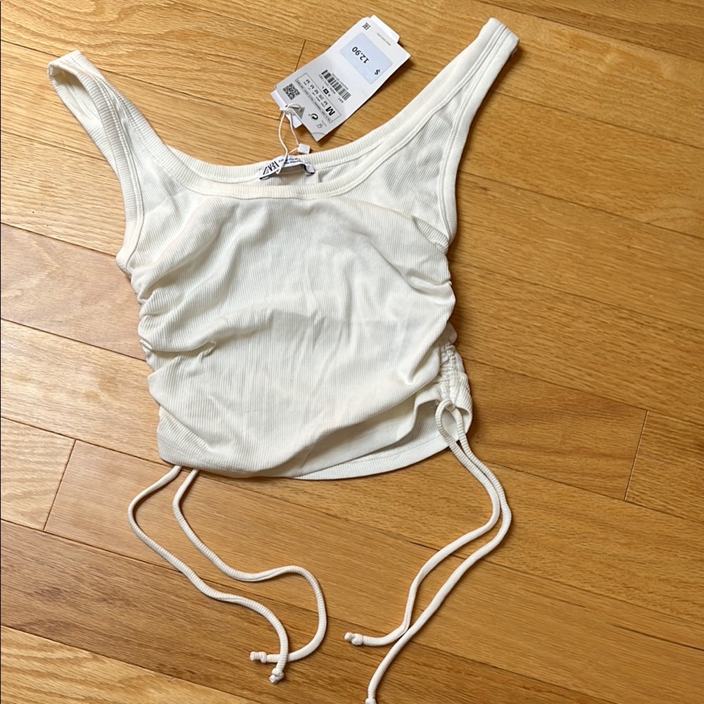 NWT | Zara White Ruched Tank